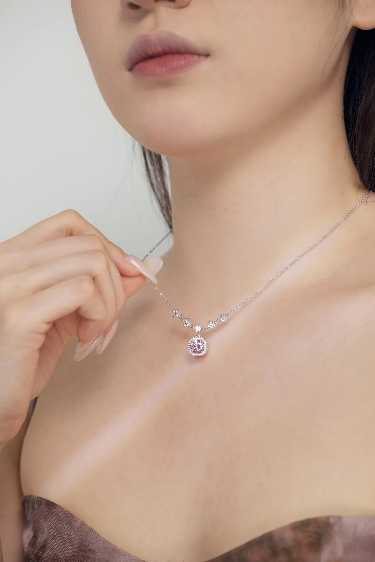 KAKODIY Exquisite Statement 925 Sterling Silver Chain 18K Gold Plated Pink Square Pendant 5A Cubic Zirconia Women's Necklace detail 2