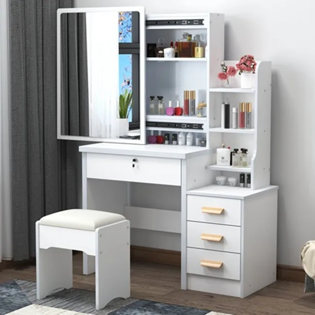 white christmas dresses Engineered Wood Dressing Table Mirror with 1-Drawer, Bangle Holder & H –  Hexa Red main image 0
