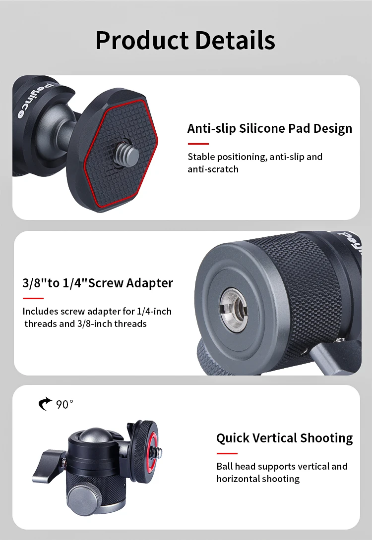 Hot Aluminum Alloy Shoe Mount Adapter 360 Degree Swivel Mini Ball Head 1/4 Tripod Screw Head Portable Camera Camcorder Smart details