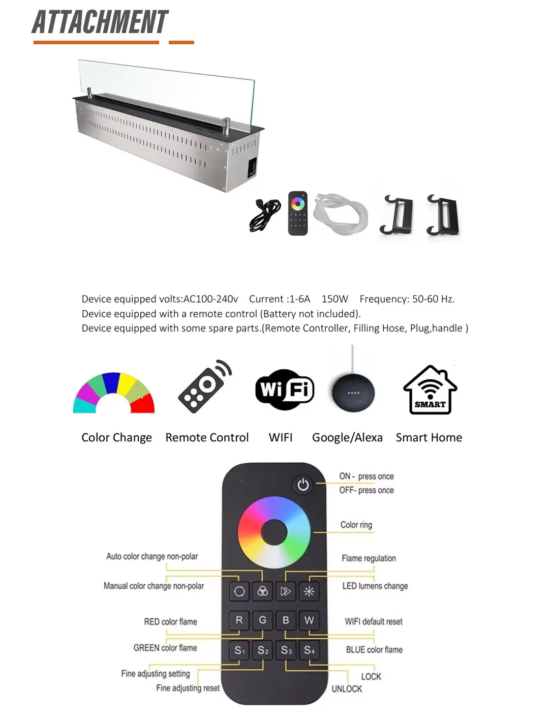 Electric Fireplace, 3D, 1500 W, Metal - detail 18