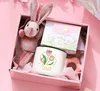 pink Tulip cup bunny pendant card
