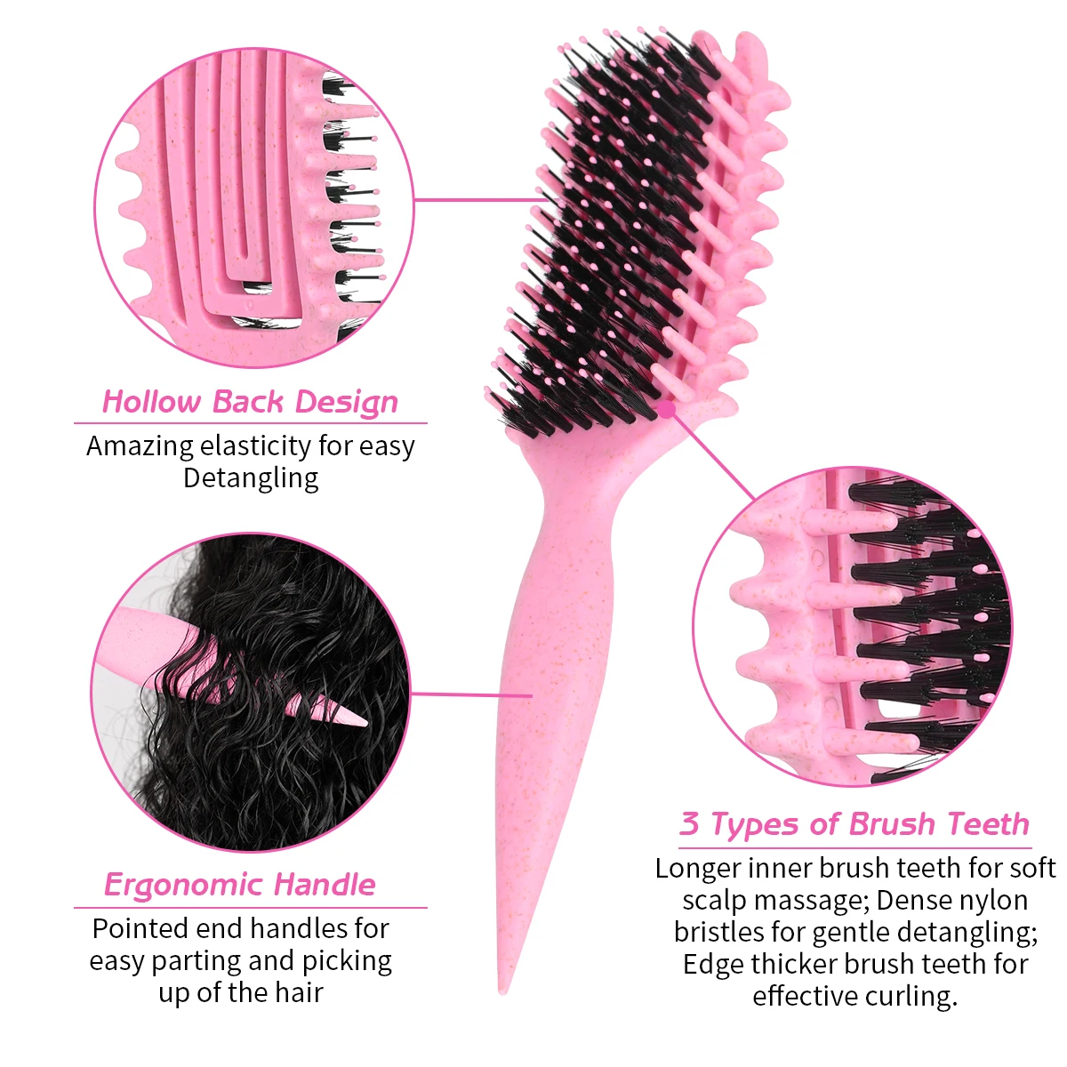 Custom Curl Define Styling Brush With Ridges Grooves Flat Detanging Wet Hair 2 Side Defining Brush for Curly Hair