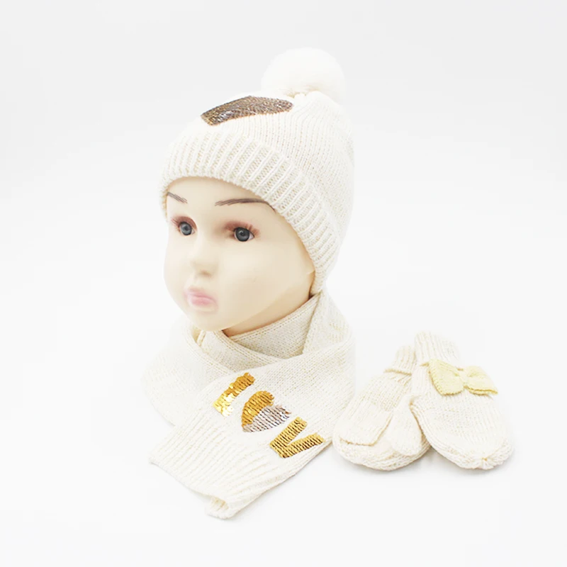Мягкая теплая вязаная детская шапка бежевый шарф комплект перчаток шарф и шапка теплый тепловой комбинированный комплект шапки и шарфа зимний комплект для девочки