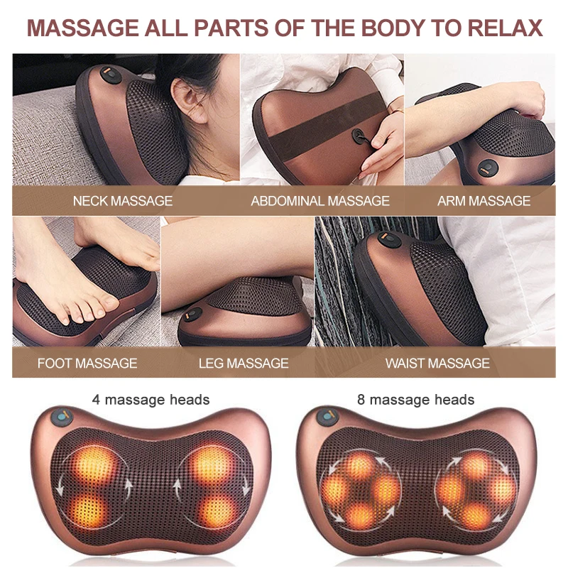 Factory Direct Sale Back and Neck Massager 3D Kneading Deep Tissue Electric Massage Pillow for Heat