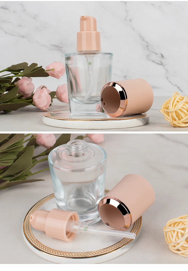 Custom makeup 30ml empty cosmetic packaging liquid foundation glass bottle with pump details