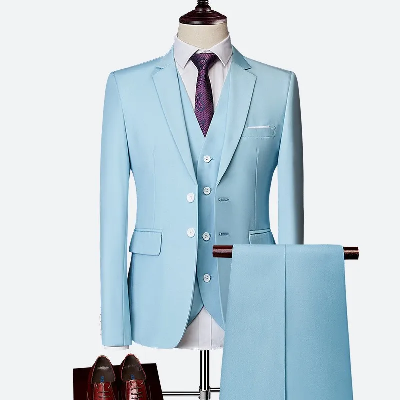 Y2603 British Style Business Suit for Men Slim Fit Jacket+Vest+Pant 3 Piece Set Formal O aperçu 17