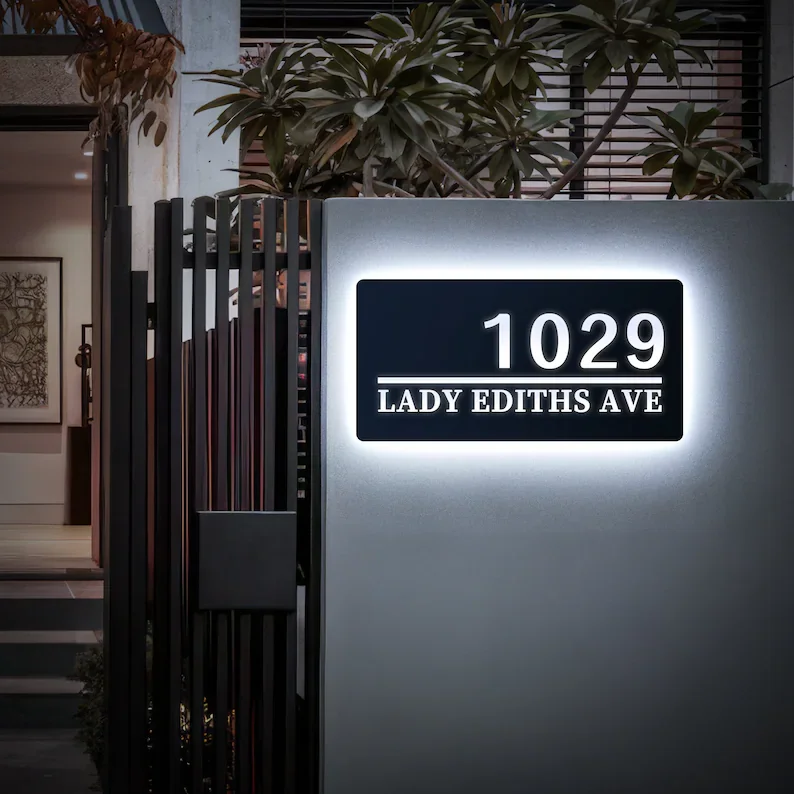 LED House Number Sign Metal Address Light Box Street Name Signage Modern Home Sign House Number Plate 20cm*30cm