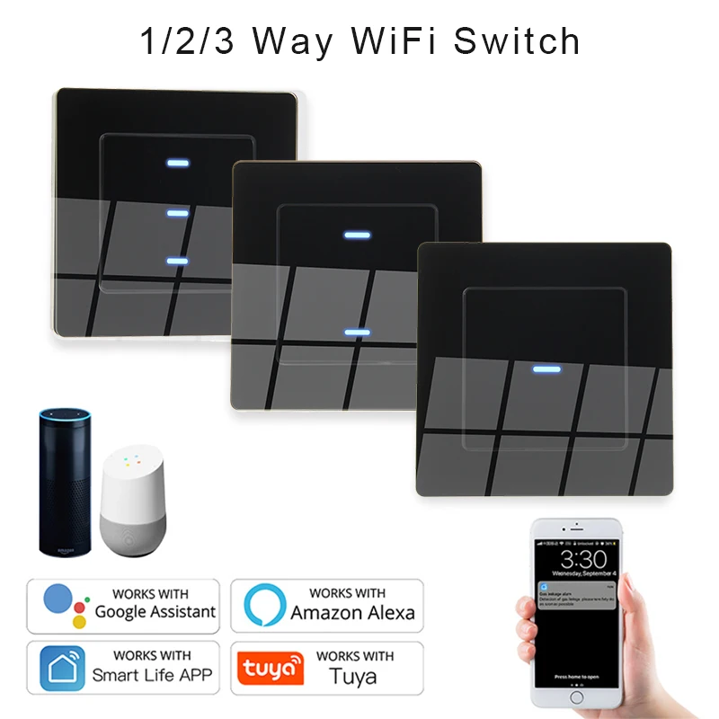 ЕС 2 Gang беспроводной Wi-Fi выключатели света стеклянной сенсорной панели новый Tuya Smart Электрический настенный выключатель с Alexa, Google Home