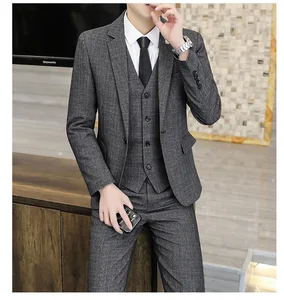 Men's Slim-Fit Three-Piece Tuxedo for Autumn Winter Business Casual Professional Formal Fashion Youth Wedding Groom Pants Zipper