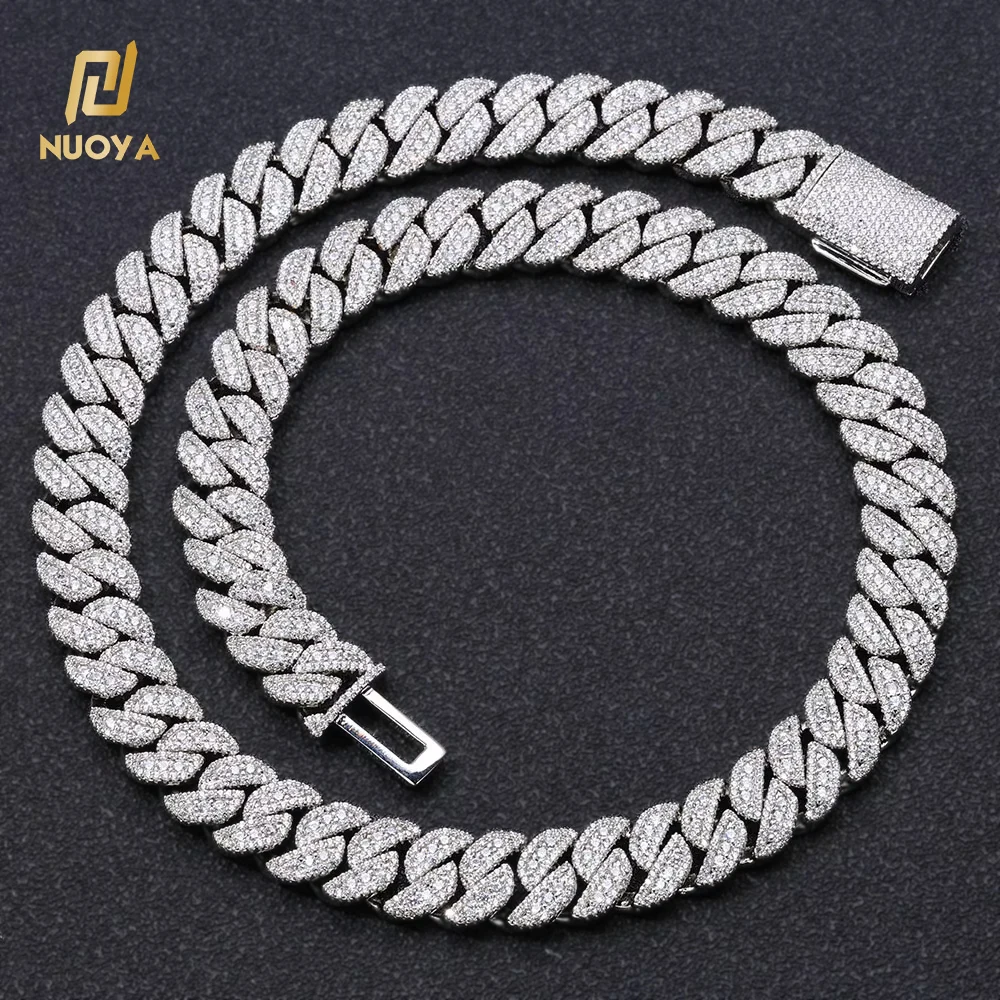 アクセサリー Iced Out Miami Cuban Chain Necklace 14k Miami Cuban Link Necklace VVS1 44 CT's.t.w. Rose/White ” Iced Diam