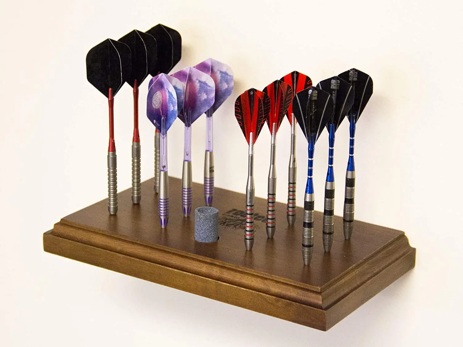 Wooden Dart Holder Display With Dart Sharpener Stone Wall Mounted Solid