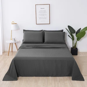 Wholesale Hotel Luxury Cooling Bed Sheets Microfiber Soft Bedsheet Pillowcase Sets Bedding Striped Bed Sheet Sets