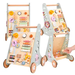 Educational Early Learning Walker Trolley Baby Learn to Walk Walker Shopping Cart Wooden Toys Educations Toys for Kids