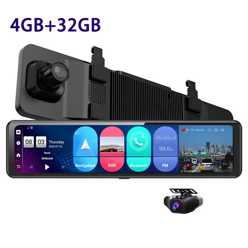 12'' Android 8.1 4G Quad Core 1080P GPS Navi Auto Rearview Mirror DVR Dashcams 