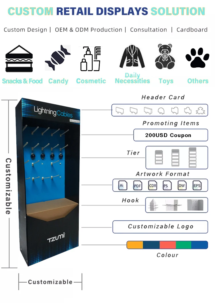 Custom Floor Standing Retail Display Racks Pop Up Corrugated Cardboard