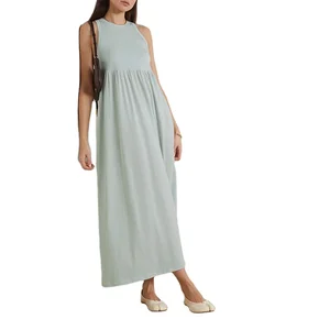 Clothing Manufacturer Spring Summer Custom Round Neck Sleeveless Elegant Casual Women Cotton Loos Dress