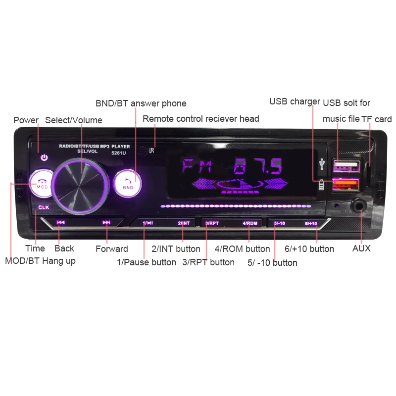 Universal Car Radio 1 Din Stereo Auxin Fm Receiver Tf Lcd Display Car