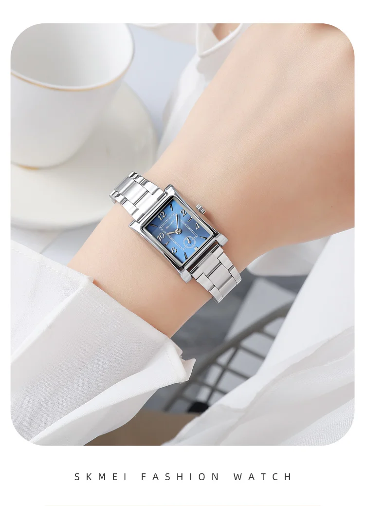 Skmei 2570 Elegant Fashion Women Quartz Watch Costume Stainless Steel Band Waterproof Rectangle in Stock Casual Watch Set