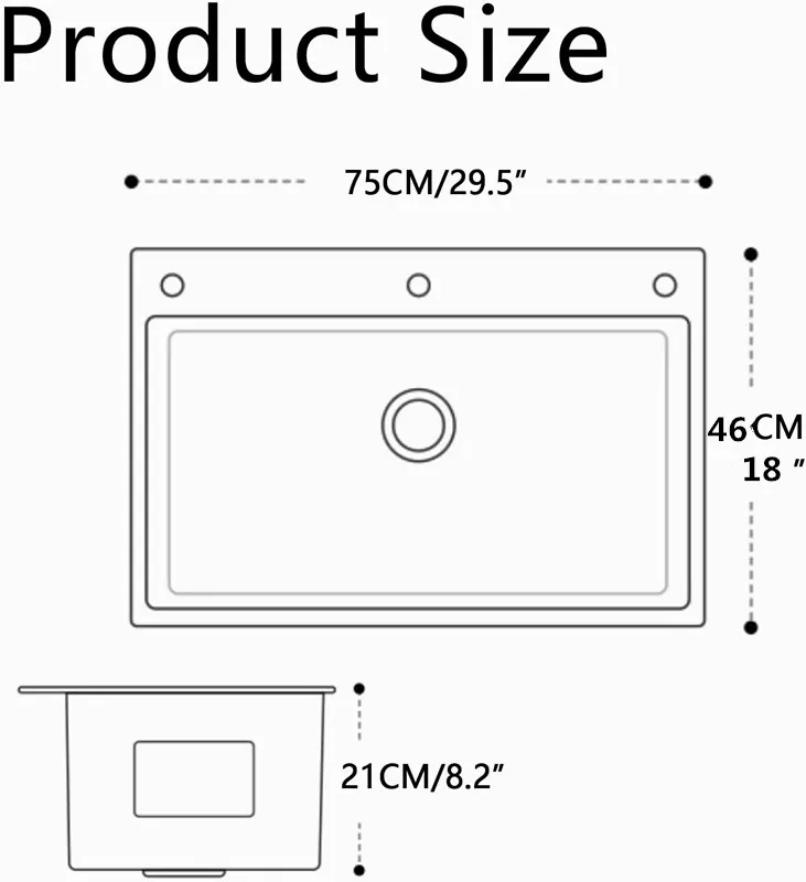 32 Inch Black Faucet Stainless Steel Sink Waterfall Spout Large Single