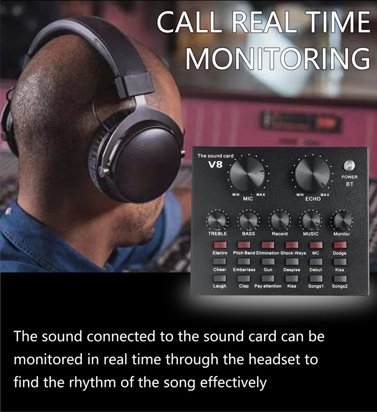 Professional Studio Audio Interface Recording External Live Sound Card V8 for Condenser Microphone