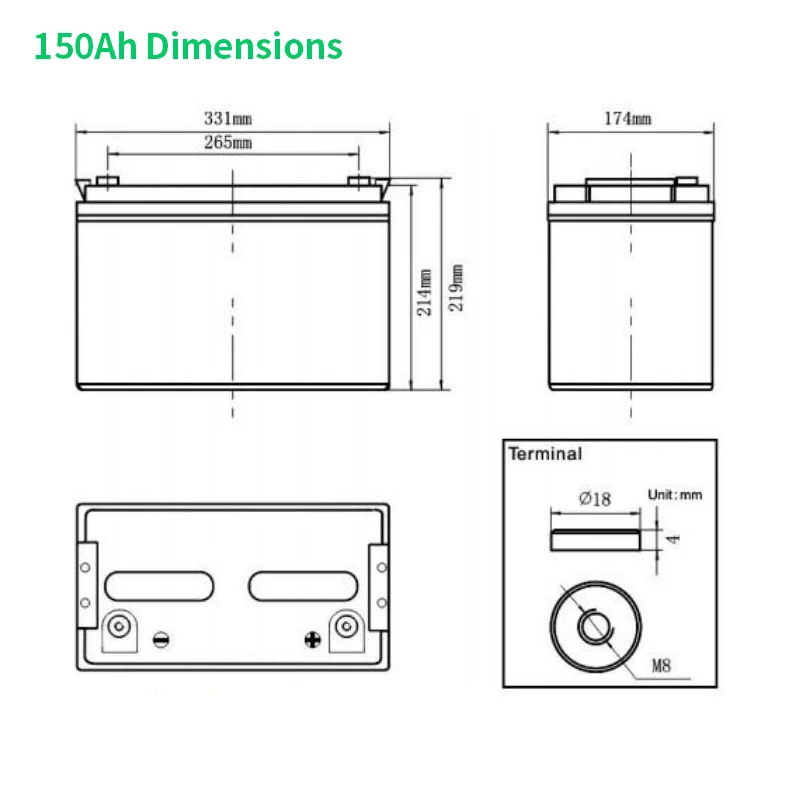 Power Storage Solar AGM/GEL Lead Acid Battery 12V 24V 48V 120Ah 150Ah 200Ah CE Sealed Rechargeable T11 for UPS and Car Use