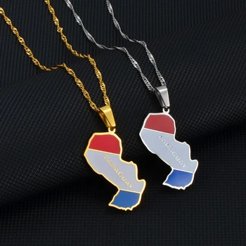 Manufacturer Enamel Stainless Steel Paraguay Map Charm Necklace 18K Gold Plated Enameled Paraguay Map Pendant Chain Necklace