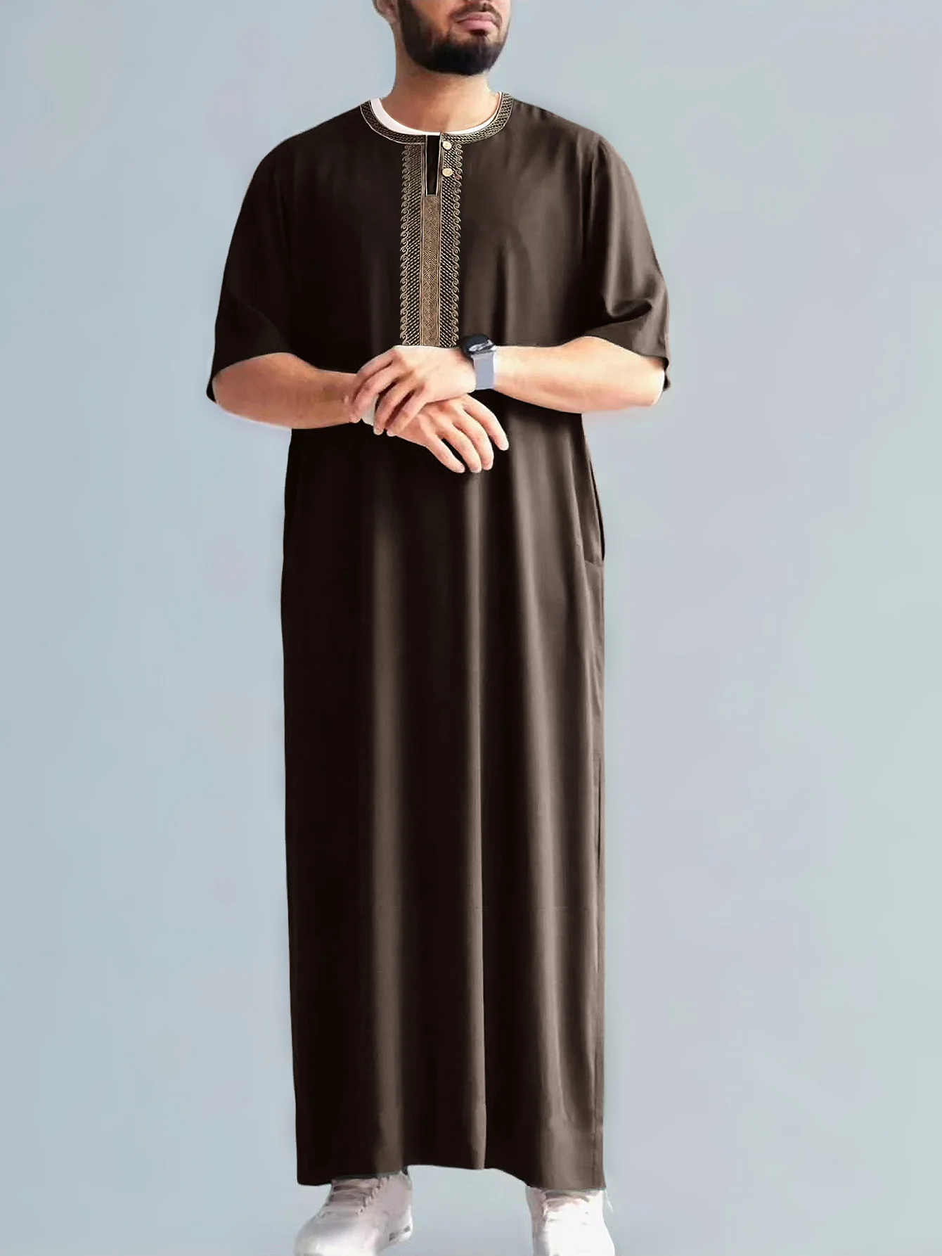 islamic dress for man Men's Cotton Polyester Kaftan Islamic Prayer Dress Black Brown