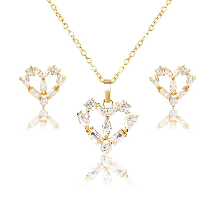 22k Gold Heart Shape Necklace Earrings 