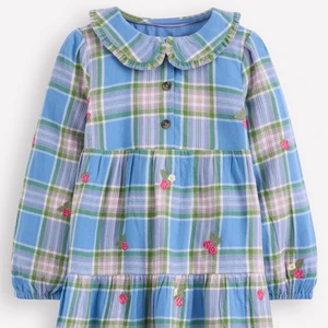 Autumn/Winter Girls' Blue Plaid Print Polyester/Cotton Velvet Breathable Maxi Long-Sleeved Baby Collar Dress