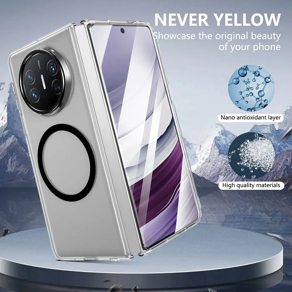 Laudtec Sjk960 Clear Phone Case Slim Magnetic Metal Lens Anti Yellow Shockproof Cover Simple Business For Huawei Mate X5 X3 supplier