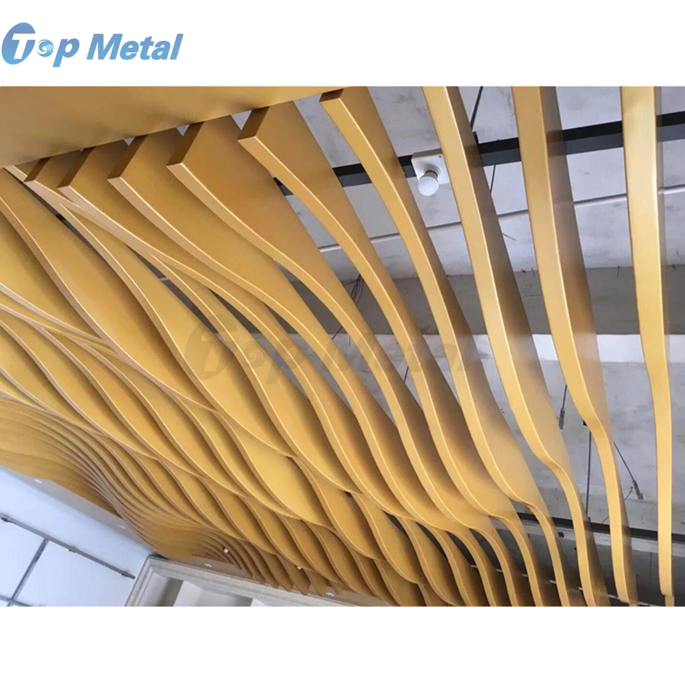 Wood Grain Color Ceiling Facade Decorative Panels 3d Curved Wave Aluminum Baffle Ceiling Panel