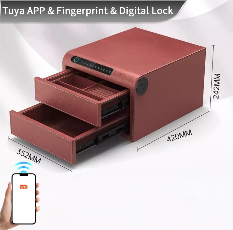 F2-2A CEQSAFE Smart High Quality Leather Double-Layer Anti-Theft Home Safe Box Intelligent Fingerprint Entry Jewelry Wardrobe Storage Safe