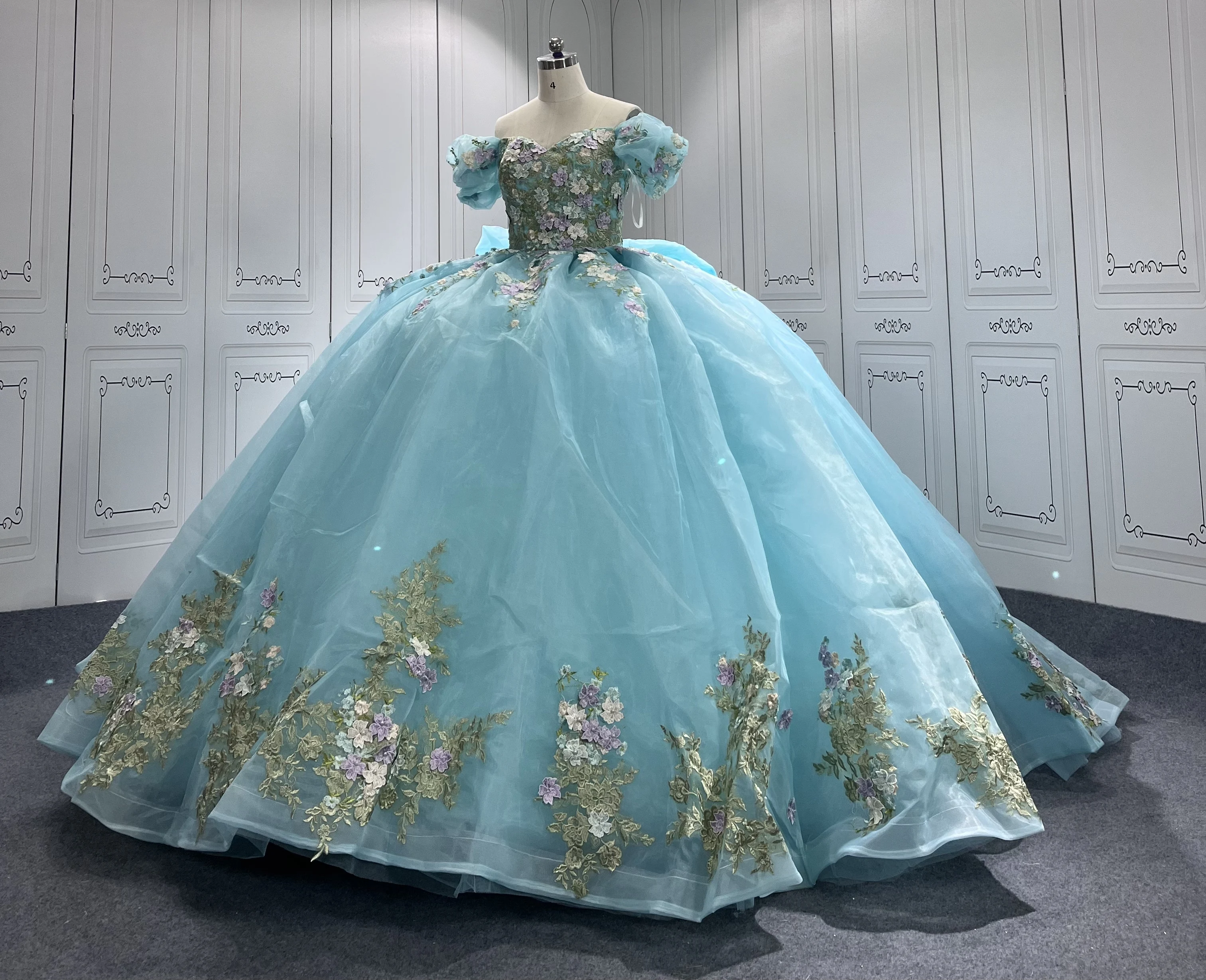 Mumuleo Mexican Sage Green Quinceanera Dresses Handmade 3D Floral Applique  Birthday Princess Formal Ball Gowns Vestidos XV Anos