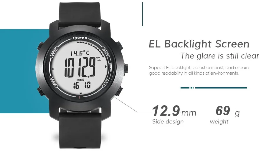 Spovan Climbing Men Sport Digital Barometer Watch Altimeter