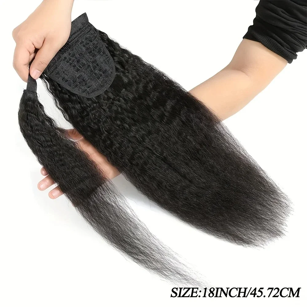 Kinky Straight Human Hair Ponytail Extension for Women 10-30 inches_voghion.com