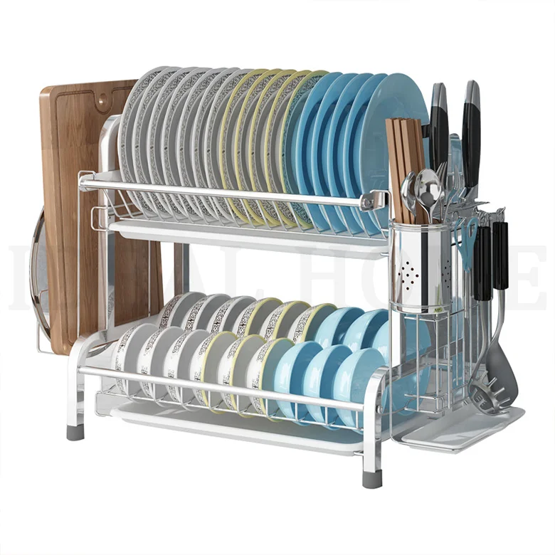 304 Stainless Steel 2 Tier Kitchen Bowl Rack Dish Rack Dish Drying Rack ...