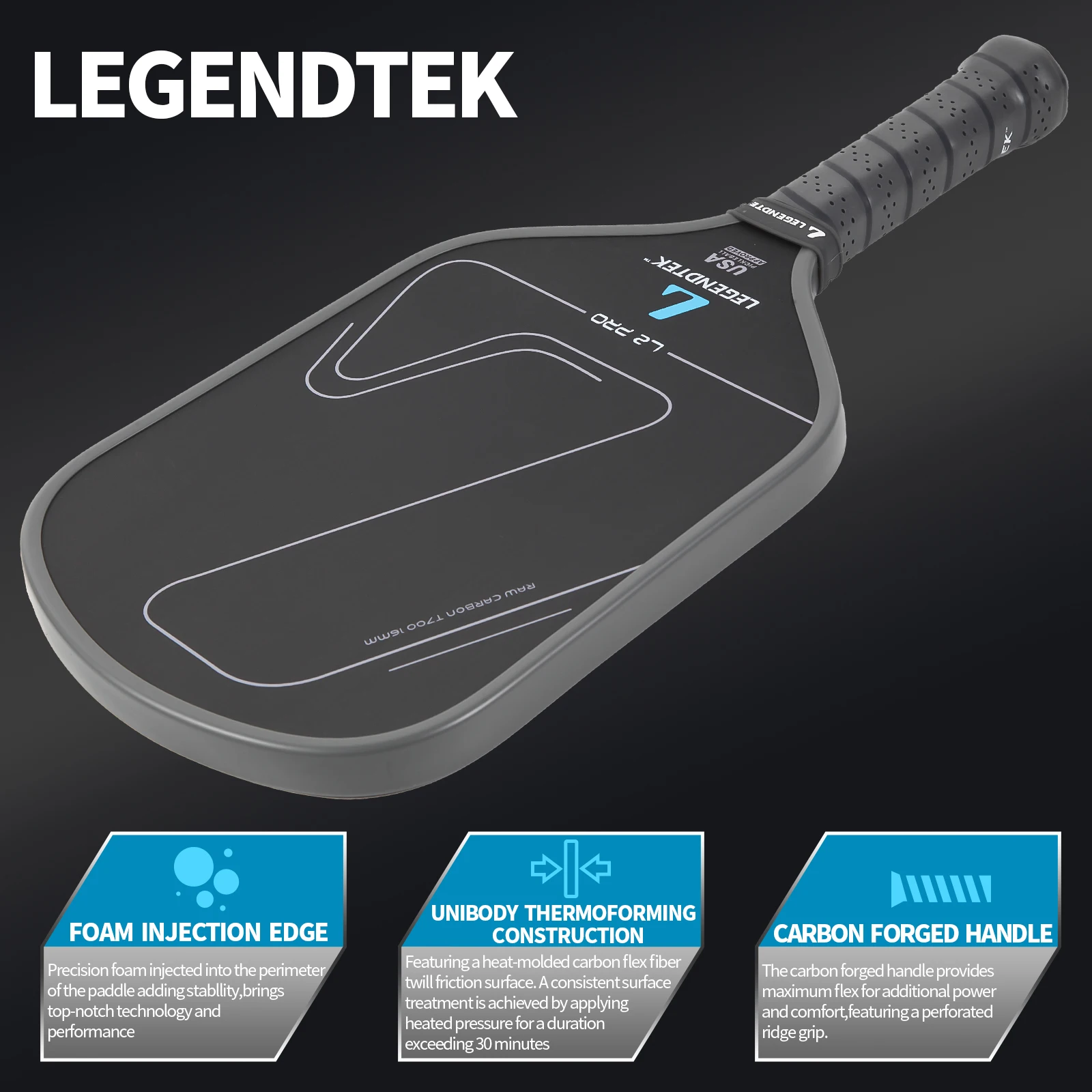 Legendtek Pickleball Paddles USAPA Approved Raw Carbon Fiber with Injected Foam Unibody with Paddle Cover