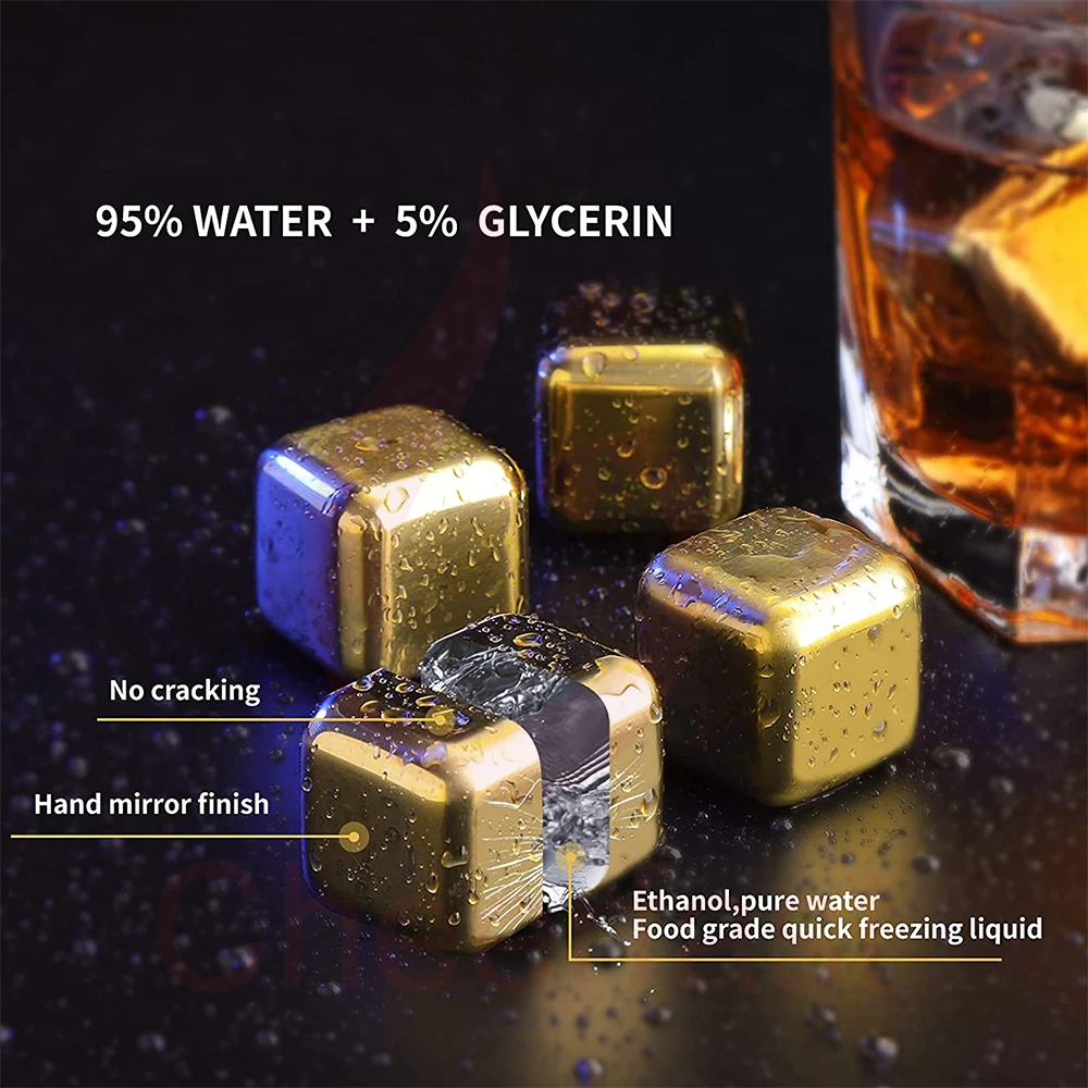 Small Order Gold Stainless Steel  Ice Cube Solid Non Melting Ice Cubes Reusable Stainless Ice Cubes Whiskey Stone