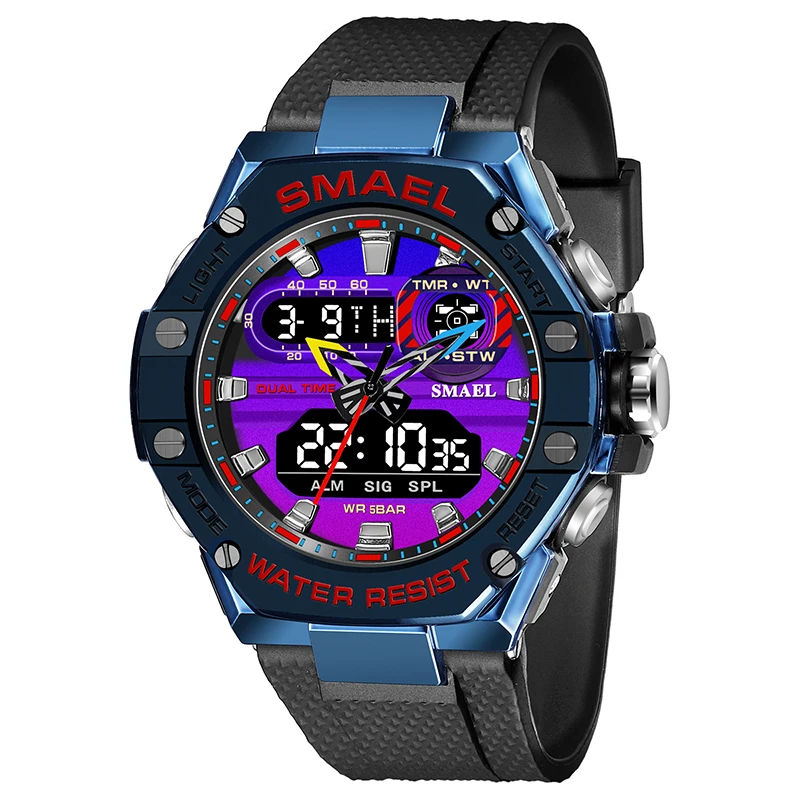 SMAEL 8066 Durable Unique Man Digital Watch Comely 2023 Silicone Band  Double Display Chrono Sports Running Watch Set Supplier