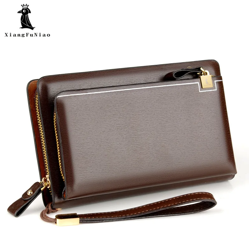 Luxury Brand Leather Men Clutch Bag Business Wristlet Phone Wallet Male  Handy Bag Black Brown Long Purses Leather Clutch For Men