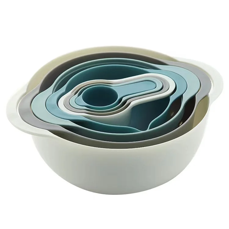 Multicolor 10pcs Stackable Storage Bowls Measuring Cups Sieve Colander