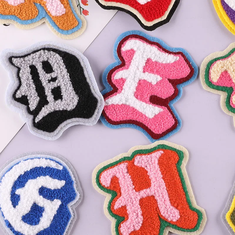 Custom Made a to I Colorful Letter Design Embroidery Chenille Patch for Baby Clothing