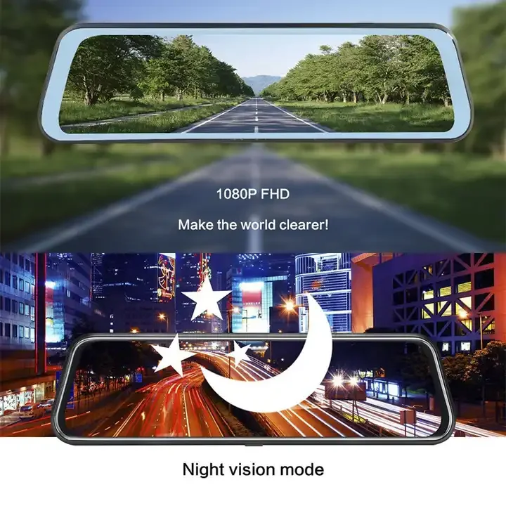 10 Inch Touch Screen FHD 1080P Car Dashcam Dual Lens Automobile Video Recorder 1080P Dash Cam Rearview Mirror Car Camera