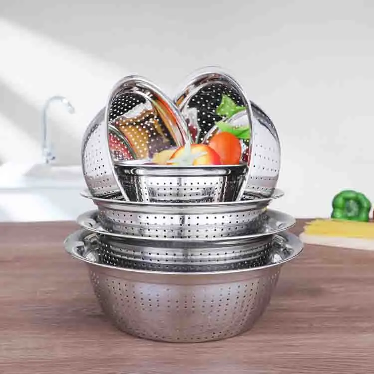 High Quality Stainless Steel Colander Kitchenware Washing Sieve Colander Vegetable Fruit Rice Washing Bowl_9