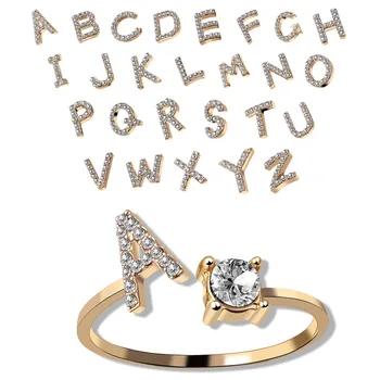 Letter Gold Adjustable Opening Ring Creative Finger Rings Stainless Steel Initials Name Alphabet Female Wedding Rings