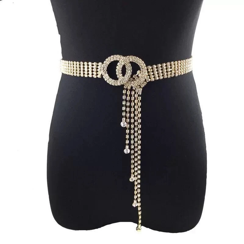 fashion gold waist chain belt  buckles women metal diamond rhinestone belt for dress
