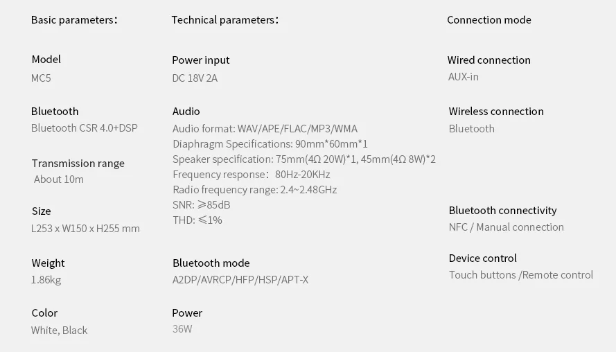 
 Система домашнего кинотеатра 36 Вт сенсорная кнопка мультимедиа с APT X super bass bt круглая bluetooth колонка  