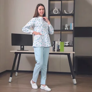 Nurse Scrub Suit Long Short Sleeved Split Knitted Soft Floral Design Hospital Confinement Medical Working Clothes Medical Scrubs