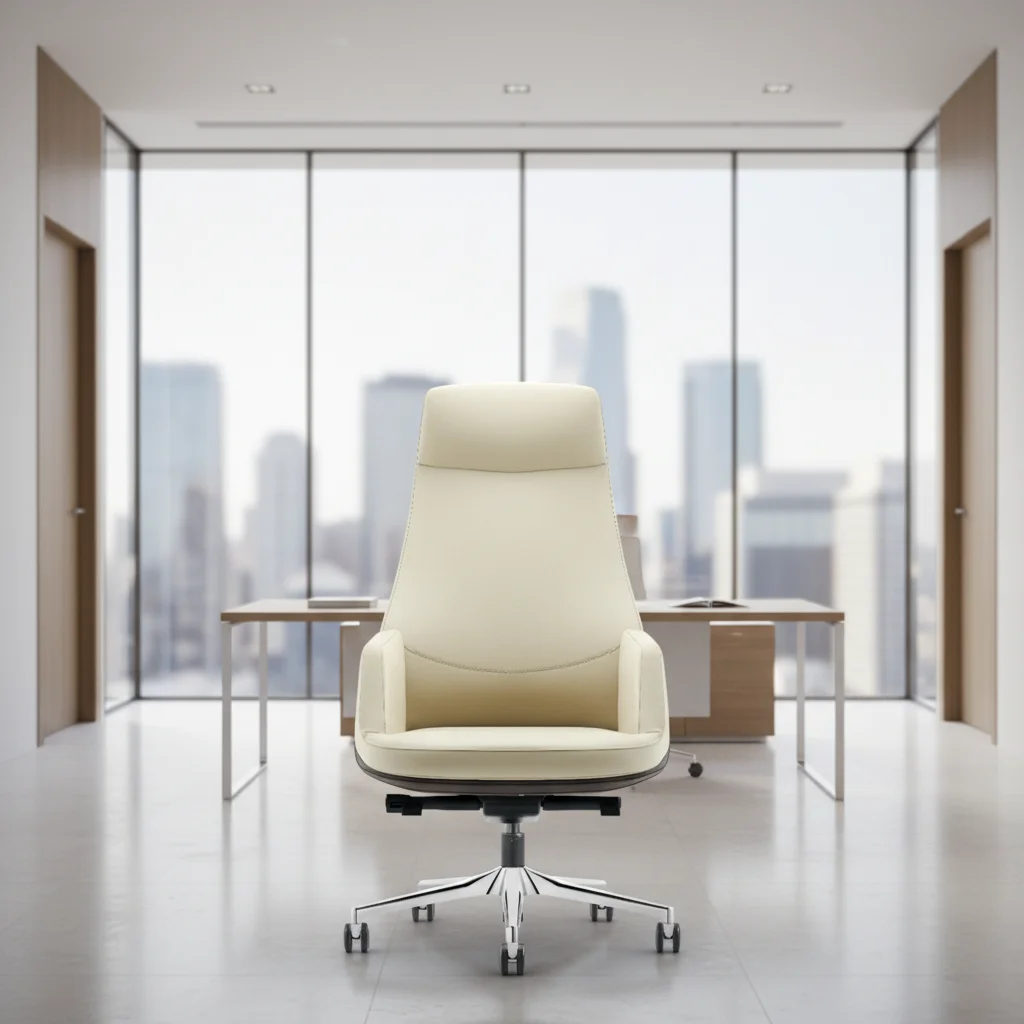 Modern Ergonomic Leather Executive Office Chair with Lumbar Support Adjustable Height and Aluminium Base 5