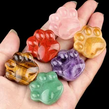 Mini Crystal Cat-Pad Stone Crafts Animals Figurine Carved Gemstone Cat Statue Sculpture Craft Worry Stone Gifts